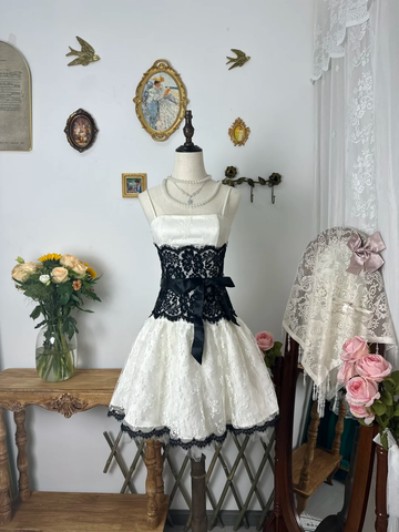 Cute A Line Strapless Bow Black White Lace Short Homecoming Dress Cocktail Dress HZ1023